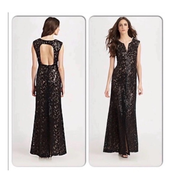 BCBGMAXAZRIA Black Lace Glitzy Maxi Dress